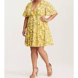 Torrid Floral Wrap Skater Dress - Yellow